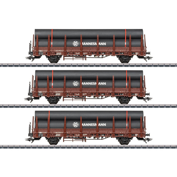 Rungenwagen-Set 1 mit Stahlröhren-Beladung 