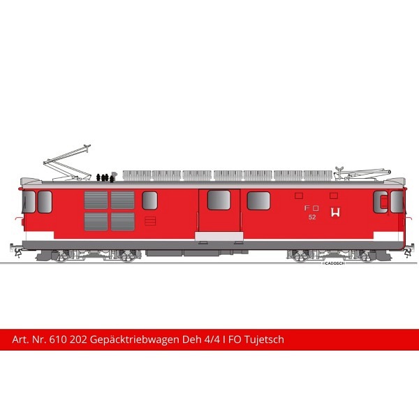 Spur LGB:  FO Gepäcktriebwagen Deh 4/4 l 52 "Tujetsch", rot  -  Lampentyp rund  