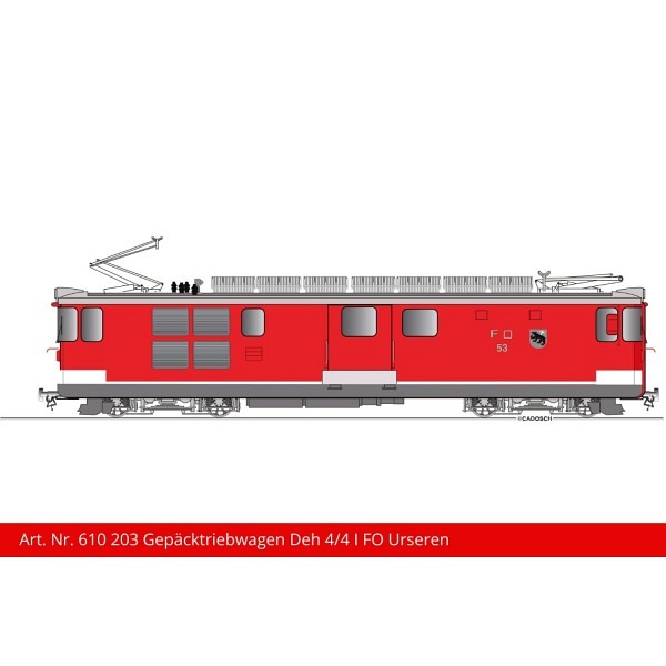 Spur LGB:  FO Gepäcktriebwagen Deh 4/4 l 53 "Urseren", rot  --  Lampentyp rund    