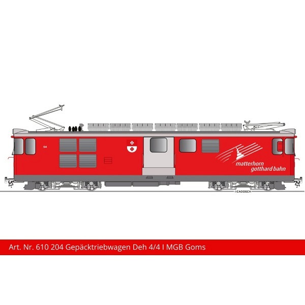 Spur LGB:  MGB Gepäcktriebwagen Deh 4/4 l 54 "Goms", rot   -  Lampentyp LED Design 
