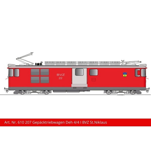 Spur LGB:  BVZ Gepäcktriebwagen Deh 4/4 l 22 "St. Niklaus", rubinrot --  Lampentyp rund
