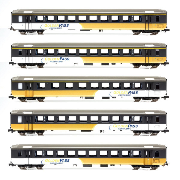 BLS 5-teiliges Schnellzugwagen-Set EW I "Goldenpass"   -  Diese Wagen verfügen serienmässig über WS-Achsen für das 3-L-Märklin-System