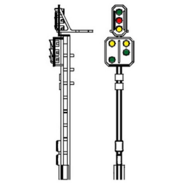 Spur 1:  SBB Hauptsignal 3-flammig mit Vorsignal 4-flammig ( ohne Decoder ) 