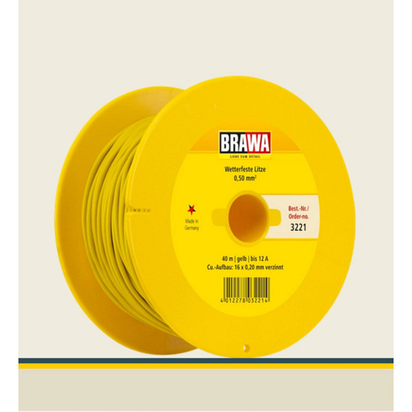 Kabel auf Maxi-Abrollspule 40 m, 0,50 mm², bis 12 A belastbar, gelb 