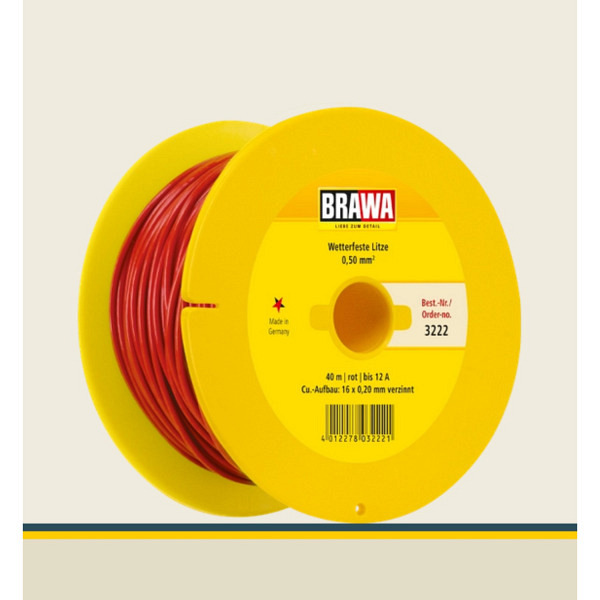 Kabel auf Maxi-Abrollspule 40 m, 0,50 mm², bis 12 A belastbar, rot 