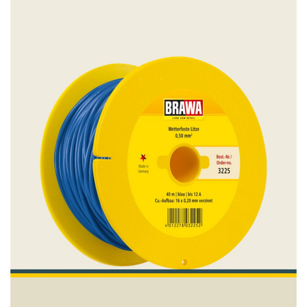Kabel auf Maxi-Abrollspule 40 m, 0,50 mm², bis 12 A belastbar, blau 