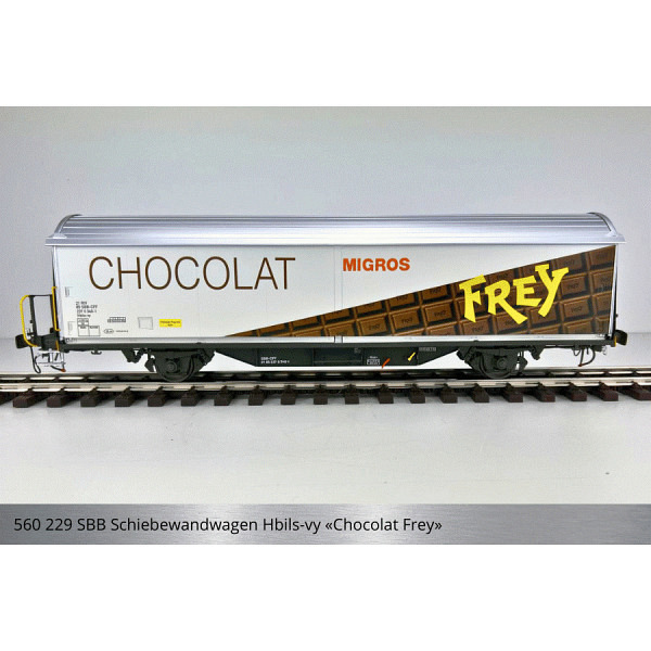 Spur 1:  SBB Schiebewandwagen Hbils - Schiebewände glatt "CHOCOLAT FREY" 