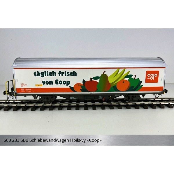 Spur 1:  SBB Schiebewandwagen Hbils - Schiebewände glatt "Coop" 