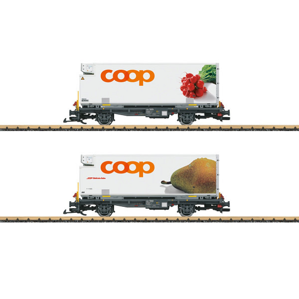 RhB Containerwagen Set “coop®“  mit den Motiven Radieschen und Birne 