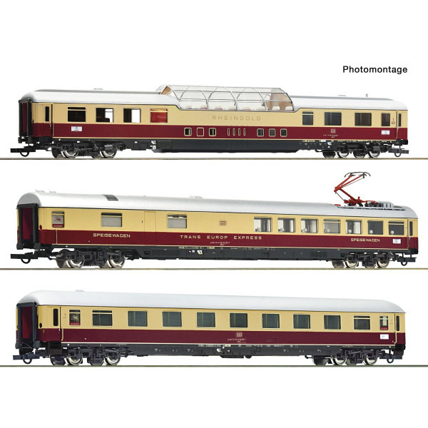 Wagenset 1 mit drei Schnellzugwagen für den „Rheingold“ der AKE-Eisenbahntourist 