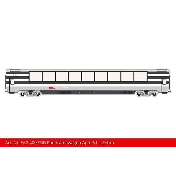 Spur 1:  SBB Panoramawagen Apm 61 85 19-90 111-9, grau/weiss, "Zebra" -  Masstäbliche Länge  L = 8..