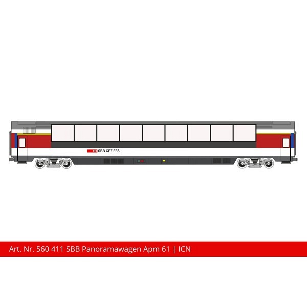Spur 1:  SBB Panoramawagen Apm 61 85 19-90 111-9 weiss/rot/schwarz ICN -  verkürzter Längenmasssta..