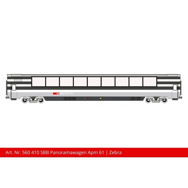 Spur 1:  SBB Panoramawagen Apm 61 85 19-90 111-9 grau/weiss "Zebra" -  verkürzter Längenmassstab L..