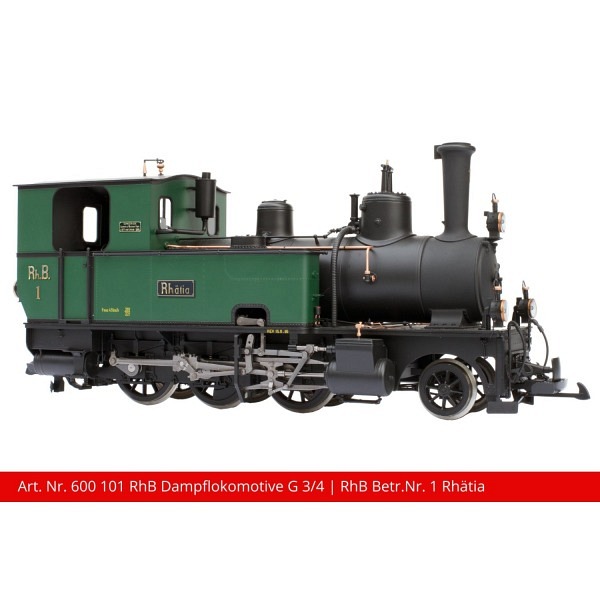 Spur LGB:  RhB Dampflokomotive G 3/4  "Rhätia"  Lok-Nummer 1  grün/schwarz 