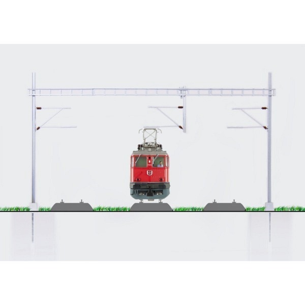 SBB 3-gleisiges H-Profil-Quertragwerk für Märklin-Oberleitung.  - Mastabstand 225 mm. 