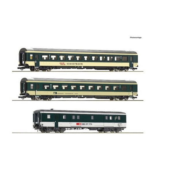 3-tlg. Set 1: Reisezugwagen „Voralpen-Express“, SOB/BT/SBB 