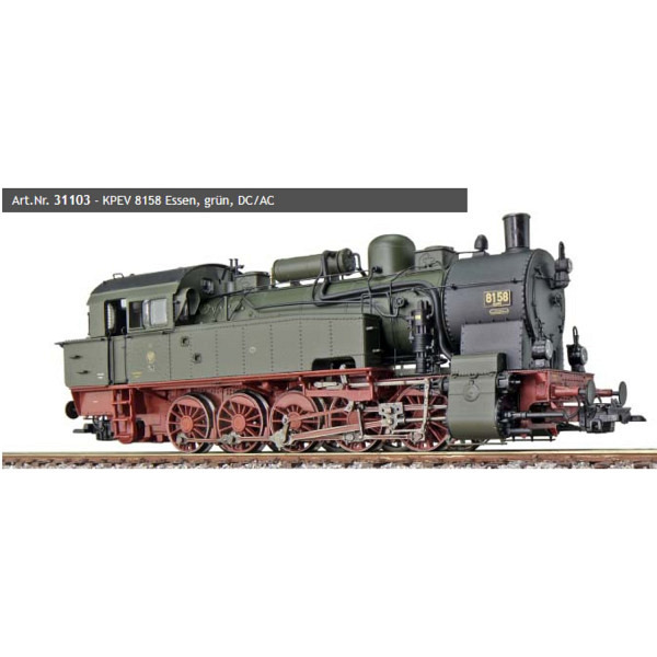 Dampflok, 8158 Essen, KPEV, grün, Sound+Rauch, DC/AC 