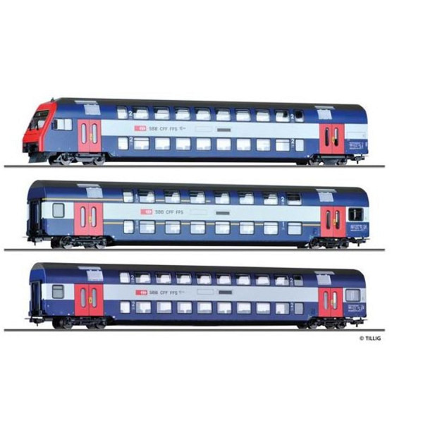 SBB Reisezugwagen-Set 3-tlg. mit Doppelstockwagen und Steuerwagen  Spezialausführung - geeignet für das 3-L-Märklin-System    