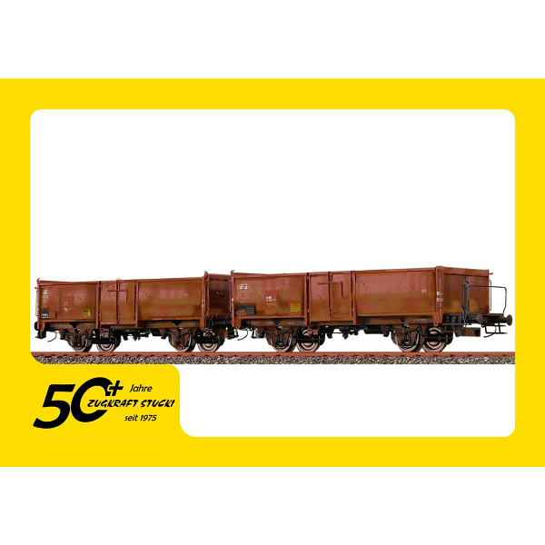 Jubiläumsangebot  50 Jahre Zugkraft Stucki     Offene Güterwagen E037 SBB, mit Ladegut "Rüben", patiniert, 2er-Einheit