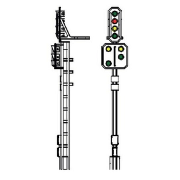 Spur 1:  SBB Hauptsignal 4-flammig mit Vorsignal 4-flammig ( ohne Decoder )  