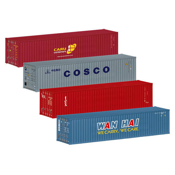 Vier 40-ft.-Standard-Boxcontainer unterschiedlicher Firmen.  - Ausverkaufsartikel zu stark reduziertem Preis  
