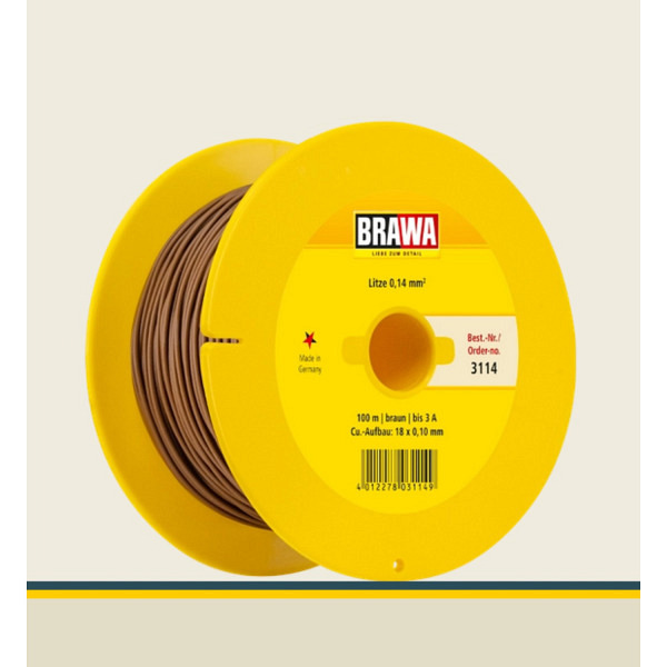 Kabel auf Maxi-Abrollspule mit Kabellänge 100 m, Litze 0,14 mm², braun 
