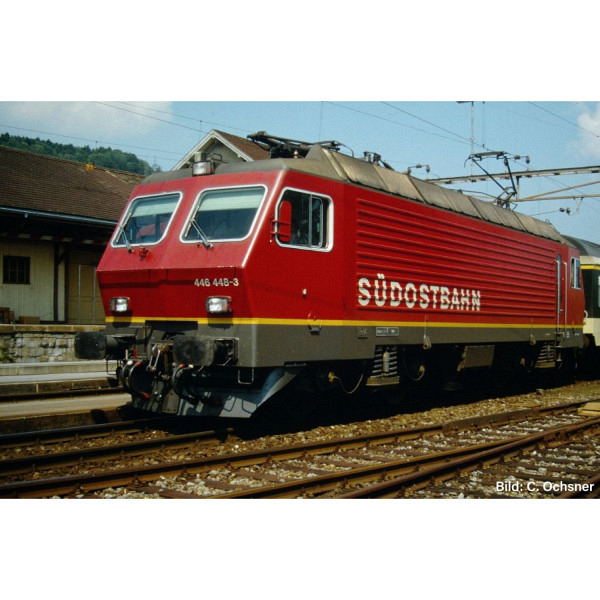 SOB E-Lok Re 4/4 IV 446 448, rot mit Wortmarke - geeignet für das 3-L-Märklin-System ACC ( und auch 2-L-DCC )