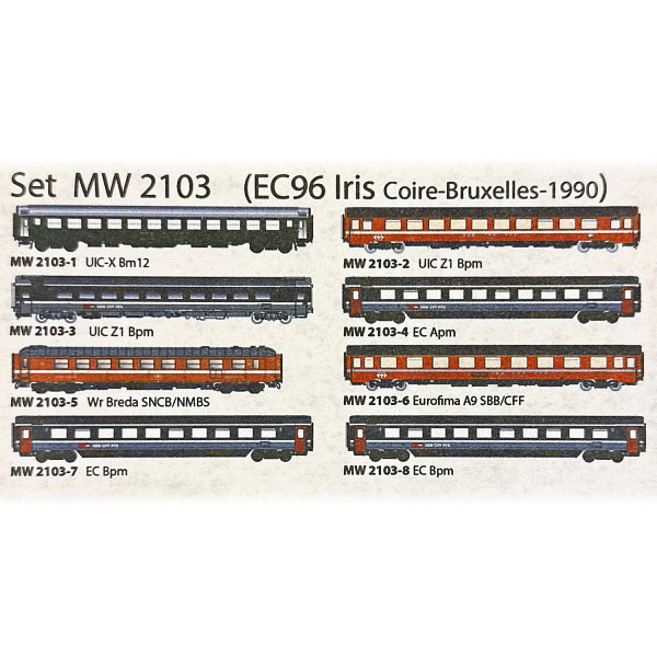 SBB 8-tlg. Set EC 96  Chur - Brüssel  "IRIS"  - alle Wagen verfügen über AC-Achsen für das 3-L-Märklin-System   