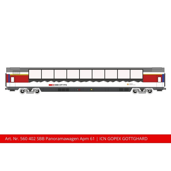 Spur 1:  SBB Panoramawagen Apm 61 85 19-90 107-7, weiss/rot/schwarz,  ICN GOPEX -  Masstäbliche Lä..