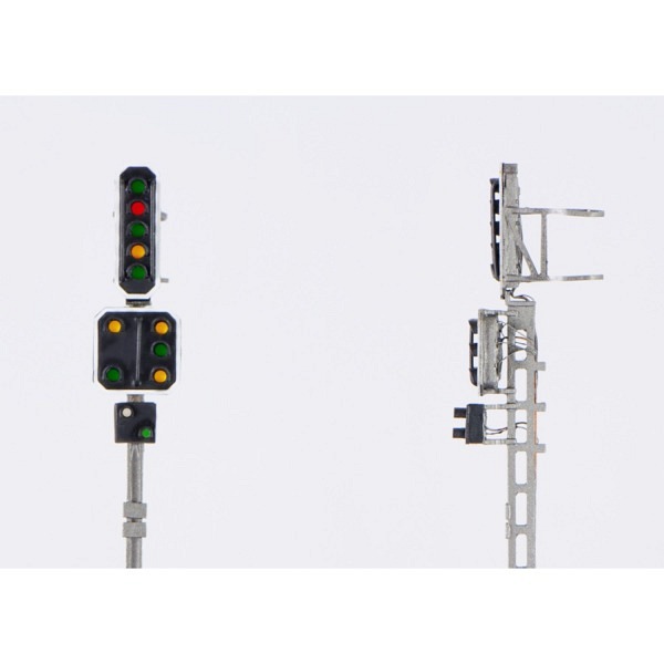 SBB Hauptsignal 5L (gn-rt-gn-ge-gn), Vorsignal 4L, Abfahrsignal. 