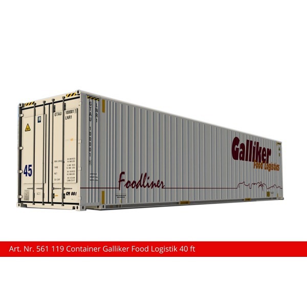 Spur 1:  40 ft Container "Galliker Food Logistik" zu Containertragwagen Sgns 