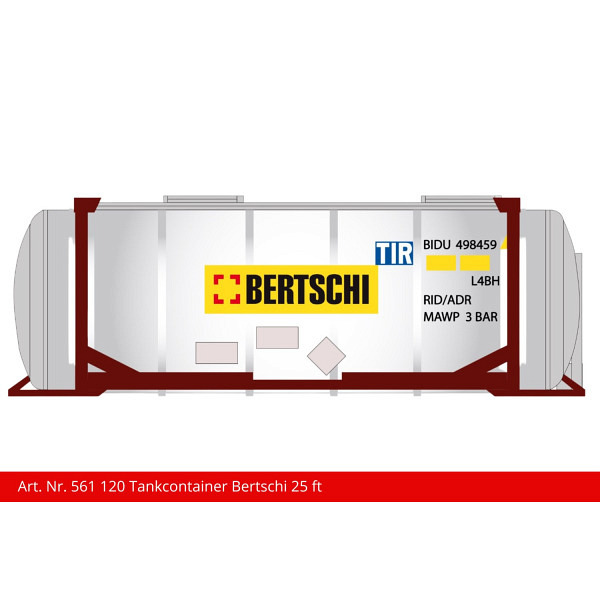 Spur 1:  25 ft Tankcontainer "Bertschi" zu Containertragwagen Sgns 