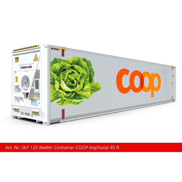Spur 1:  45 ft Reefercontainer "Coop Kopfsalat" zu Containertragwagen Sgns 