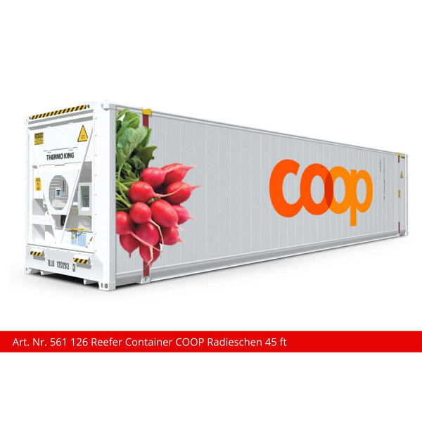 Spur 1:  45 ft Reefercontainer "Coop Radieschen" zu Containertragwagen Sgns 